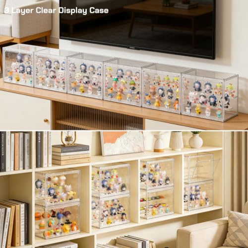 Image of Acrylic Box Transparent for Collectibles, 3 Layer Figure Display Box with Magnetic Door, Stackable Figurine Display Shelf Box for Figures