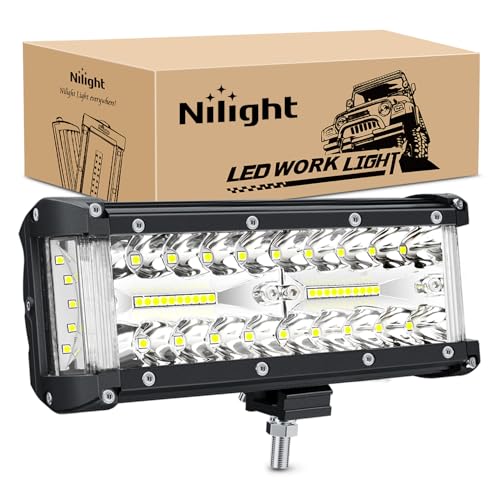 Nilight Side Shooter Light Bar 7 Inch Triple Row Spot