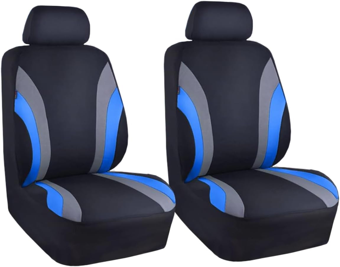 Car Front Seat Cover Set, Sporty Breathable Seat Covers with Removable Headrest Covers, Easy Installation Seat Protectors, Universal Car Interior Decoration, Airbag Compatible (Blue & Grey)
