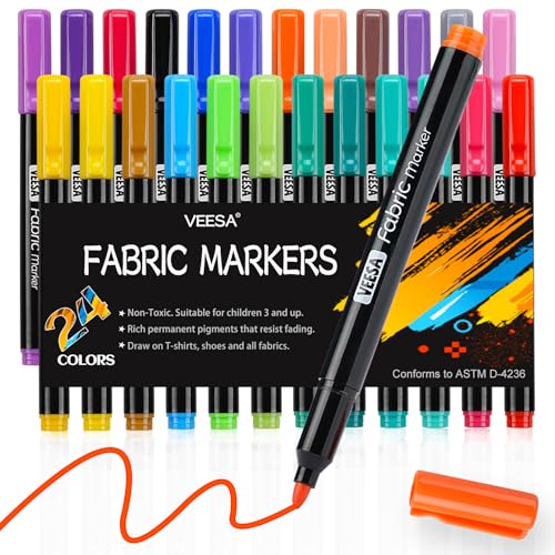 Recopilación de Pintar Ropa que Puedes Comprar On-line. 47 VEESA - Marcadores de tela, marcador permanente de tela de 24 colores para ropa, rotuladores de pintura de punta fina para zapatos de playera, no tóxicos y seguros para niños