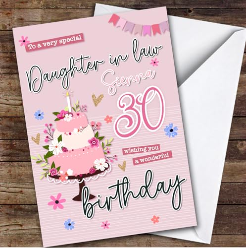 Personalized Daughter-in-Law 30th Birthday Card Pink | Personalized Birthday Card for Daughter-in-Law, Her, 30th, Milestone Birthdays