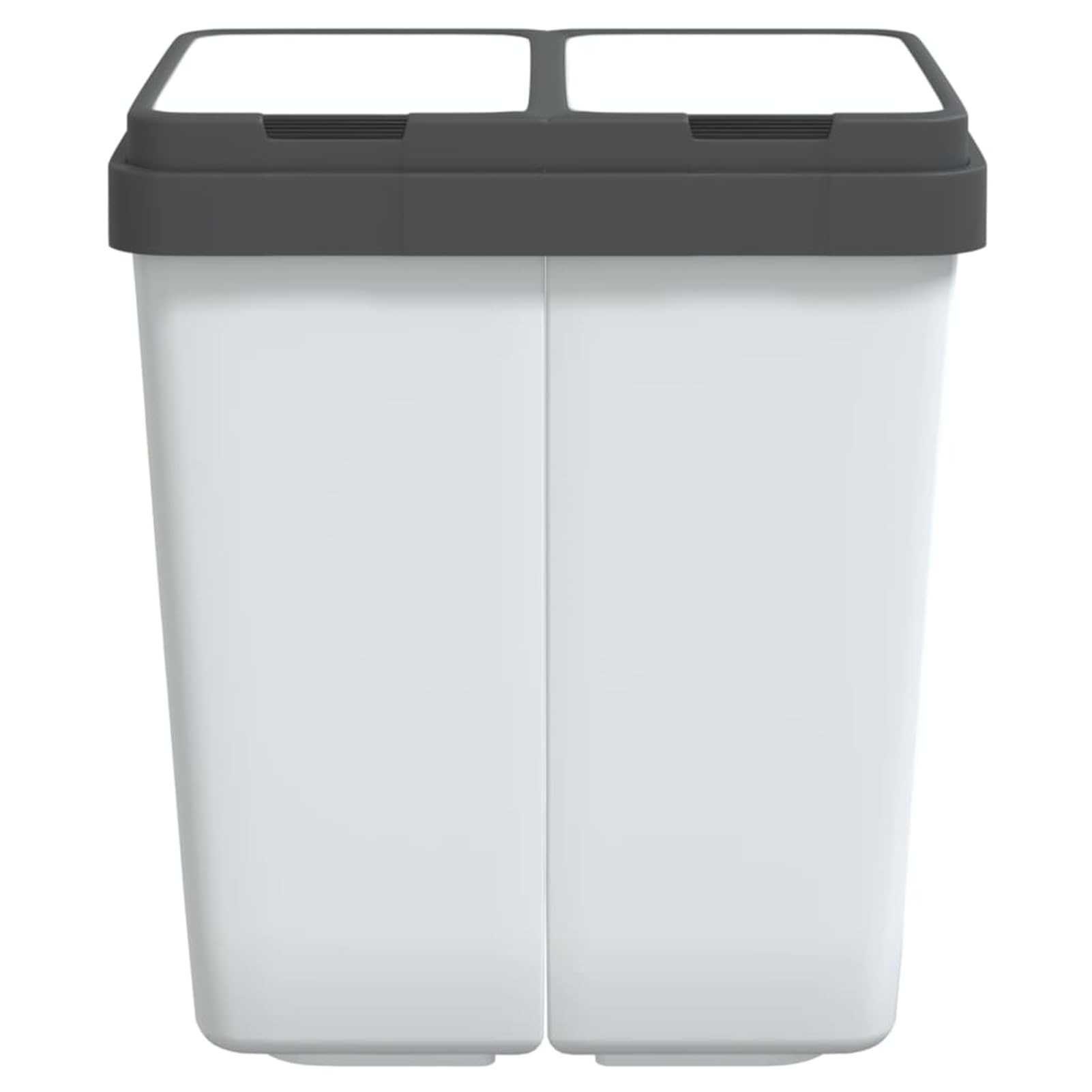 Doppel-Mülleimer 50L, Mülltrennung Recycling-Eimer mit Zwei Fächern, PP-Kunststoff Weiß, Müllbehälter mit Deckel und Müllsackhalter, für Küche Büro Haushalt 154981