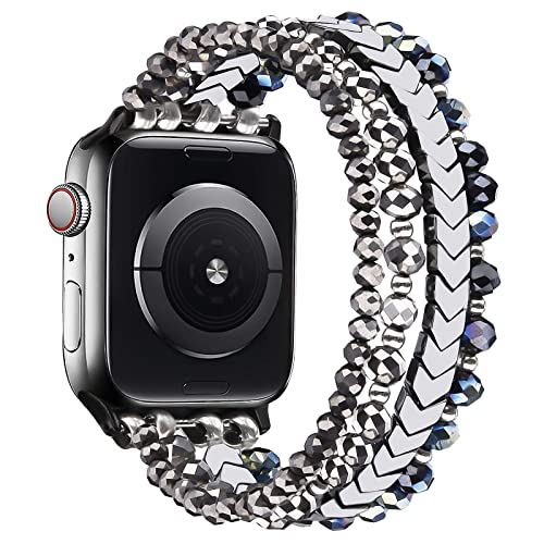 Image of MOFREE Beaded Bracelet Compatible for Apple Watch Band 38mm 40mm 41mm 42mm 44mm 45mm Women,Fashion Handmade Elastic Stretch Strap for iWatch Series SE 8 7 6 5 4 3 2 1
