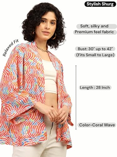 Image of KE KANHA EXPORTS Shrugs for Women Stylish | Beach Outfits for Women Cover Up | Western Summer Shrug for Woman | Soft Silky Free Size Boho Multicolour Kimono Bust 30-42