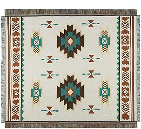 Aztec Navajo Throw Blanket Bohemian Tribal Ethnic Geometric Pattern Rug With Tassels Suitable For Sofa/Bed/Outdoor/camping (Size:130x160cm / 51.1x62.9in)