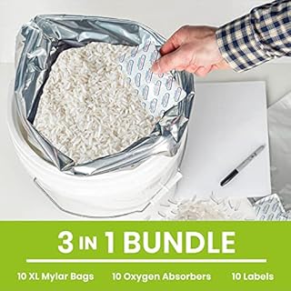 10pcs 5 Gallon Mylar Bags for Food Storage - 10 Mil Thick - Extra large bags 5 Gallon with Oxygen Absorbers 2500cc - Zipper Resealable Milar Bags - Bolsas Mylar 5 Galones