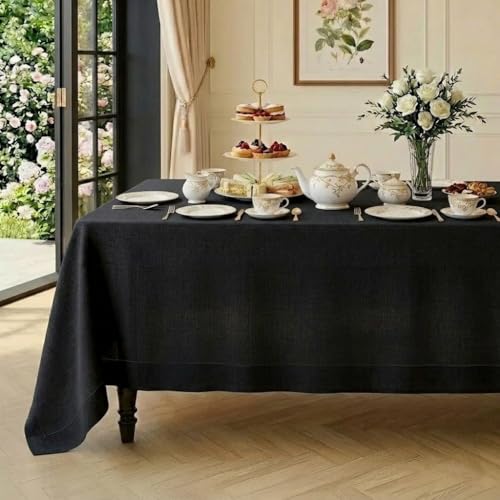 Classic Linen™ by D'Moksha Black Tablecloth, Rectangle Tablecloth 60 x 132 Inch, 100% Pure Linen, Machine Washable, Long Table Cloth- Summer by D'Moksha Homes - Used condition - US$47.61