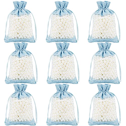 Ewanda store 50 bolsas de arpillera con cordón, 3.9 x 5.5 pulgadas, bolsas de regalo para joyas, bolsas de embalaje de caramelos, regalos de fiesta, bodas, vacaciones, manualidades (color azul cielo)