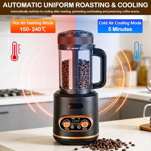 TECKZOON Heißluft Kaffeeröster 200g, 2200W Auto Röster Maschine für Kaffeebohnen, Geteilte Kaffeebohnentasse, Temp & Timer stufenlos regelbar, ideal für Zuhause und Café