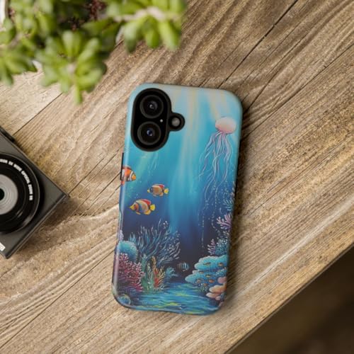 Coque iPhone 16 bleu récif de corail pour les vacances