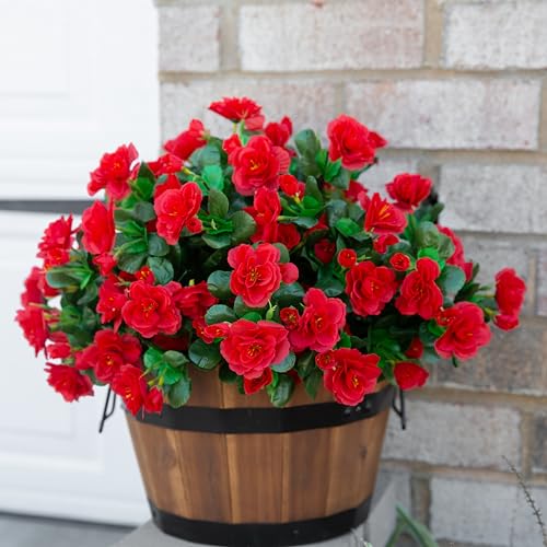 Hoppwodd Artificial Fake Outdoor Flowers Plants for Spring Home Decoration, Faux Silk Red Camellia UV Resistant Realistic Look Real for Planter Outside Front Door Porch Patio Balco image 5