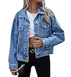 Acramy Damen Mantel kurze Jeansjacke Langarm Denim Jacke (L, Blau)