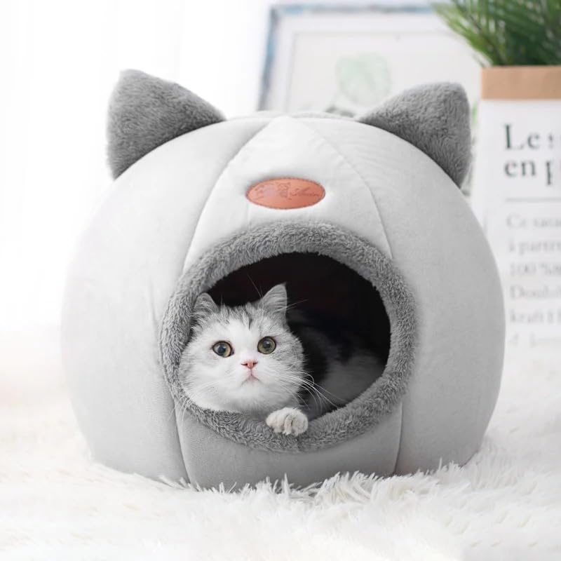 Panier lit confortable pour chat et petit chien gris lavable