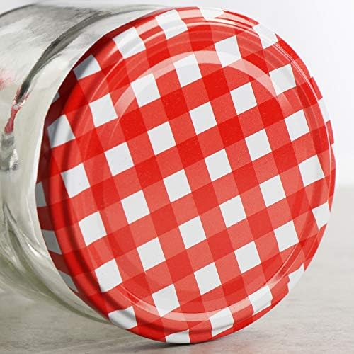 COM-FOUR® 12x Jars with red/white chequered screw lids - Storage jars for jam or vegetables - TO Ø 82 mm - up to 250 ml