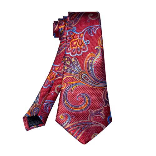 Image of 5PCS Mens Silk Designer Tie, Pocket Square, Cufflinks, Drilled Tie Ring and Lapel Pin Set for Wedding Groom Party