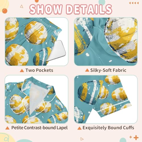 senya Watercolor Yellow Egg Painting Satin Summer Pajama Sets Silk Short Sleeve Button Down Sleepwear3