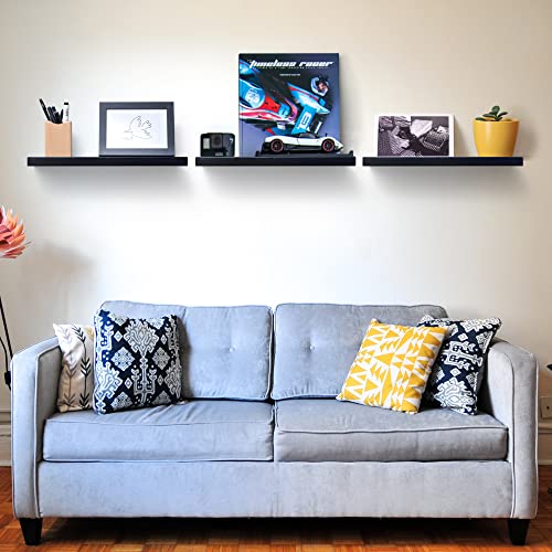 Floating Shelves, Black Wood Wall Mounted Shelves With Invisible Brackets For Bedroom Living Room Bathroom Kitchen, Shelves For Wall Decor Storage Set Of 3 #TOP2