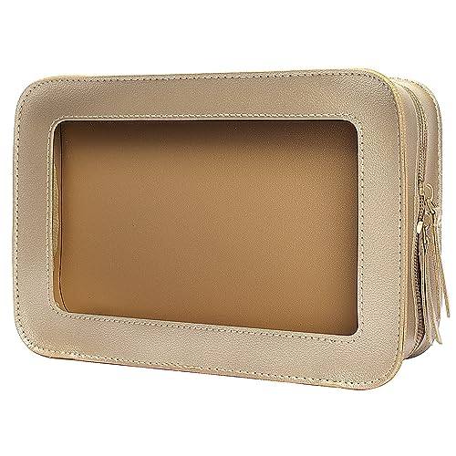 Image of LETGO Clear Makeup Bags, TSA Approved Toiletry Bag with Zipper, Clear Makeup Organizer Fit Carry-on Travel Essentials,Clear Cosmetic Bags for Women Men (C-Gold)