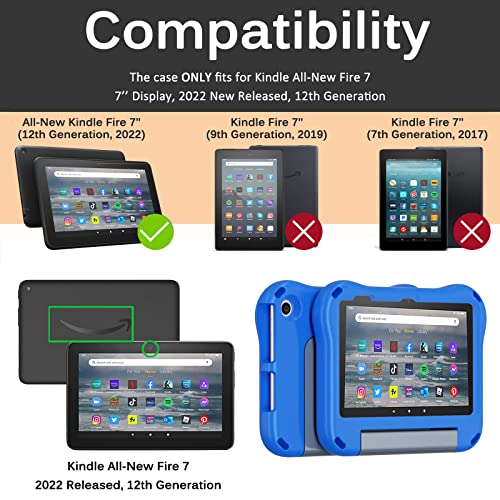 Miimall Compatible Kindle All-New Fire 7 Tablet Case For Kids 2022, Waterproof Cover With Foldable Handle & Kickstand, Anti-Slip Shockproof Cover Case For Fire 7 Kids - 7’’ Inch, 12Th Gen(Blue) #TOP1