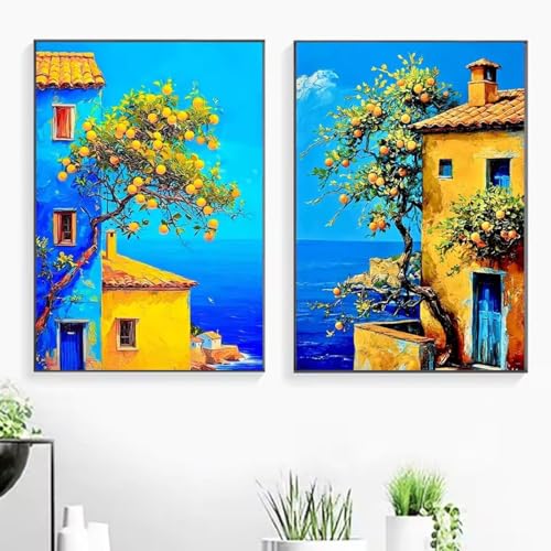 Affiche paysage nordique bleu mer toile décoration murale salon 70x90