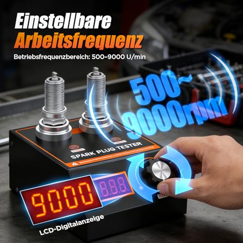 Zündkerzentester, Zündkerzenprüfgerät mit zwei Öffnungen, MotorZündungstester, Einstellbare Arbeitsfrequenz von 500 bis 9000 U/min, Zündkerzenprüfer für 12-V-Autos und Motorräder