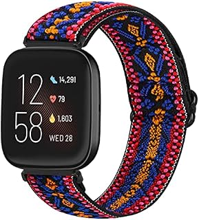 Runostrich Adjustable Elastic Watch Straps Compatible with Fitbit Versa/Fitbit Versa 2/Fitbit Versa Lite Nylon Sport Loop Stretch Wristband Replacement Band for Women Men (Beige)