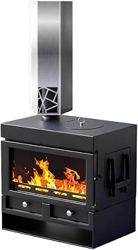 Multi Wood & Fuel Fireplace,Wood Burning Stove with Double Door,50,000 BTU Heater for Up to 550 Sq Ft,Ash Drawer & Viewing Window,Eco Emissions
