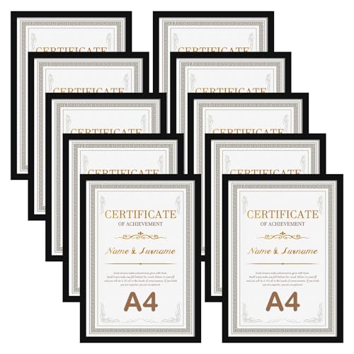 Giftgarden Juego de 10 Marco a4, Marcos de Fotos a4 Negro de PVC, Perfecto para Enmarcar Paisajes, Retratos, Obras de Arte y Fotografías, Ideal Opción para Espacios de Arte, Oficinas y Hogares