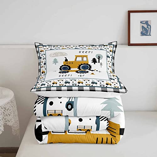 Conjunto de edredom casal com trator agrícola, conjunto de cama de caminhão de desenho animado equip