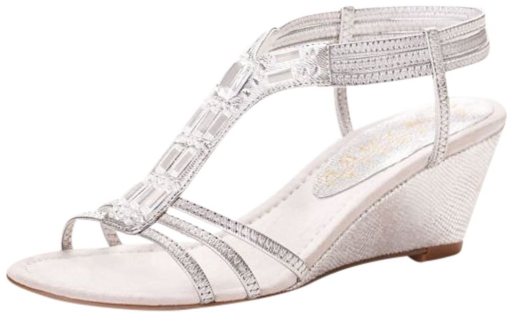 David's Bridal Metallic Wedge Sandals with Jeweled T-Straps Style GIVEMORE