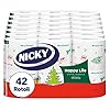 Nicky Happy Life Christmas - Carta Igienica Natalizia, 42 Rotoli da 170 Strappi, a 3 Veli, Apertura Facilitata, 4 Fantasie con Decori Natalizi, Morbida e Resistente, Allegra e Festiva, Carta FSC