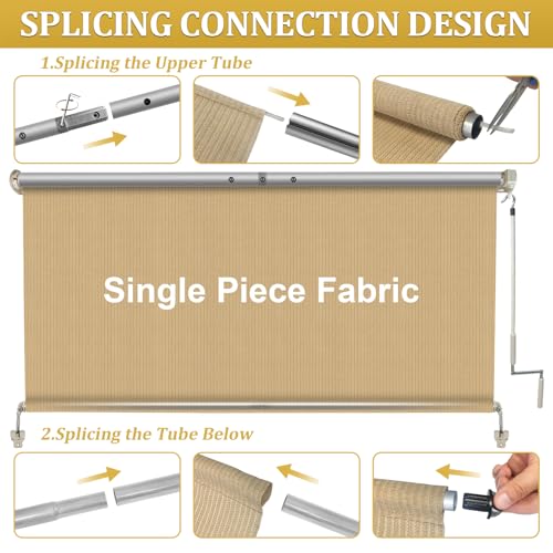 Image of Shade&Beyond Patio Shades Roll Up Outdoor 10' W x 8' H, Cordless Roller Shade Blinds with 90% UV Protection, Exterior Sunshade Cloth Roll for Pergola Porch Gazebo Balcony, Wheat