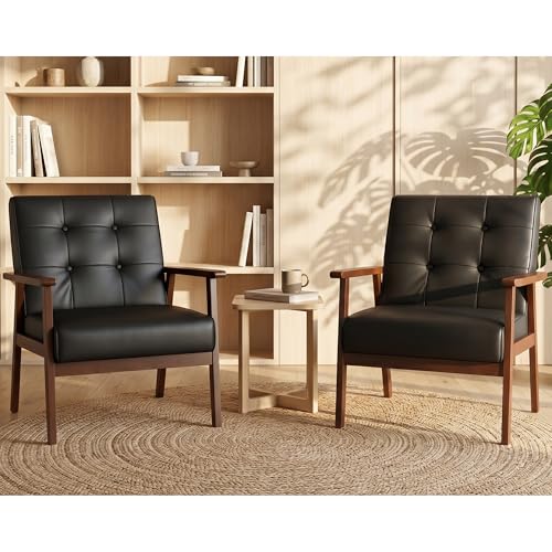 Sillón Rectangular Cuero Sintético Negro miniatura 1