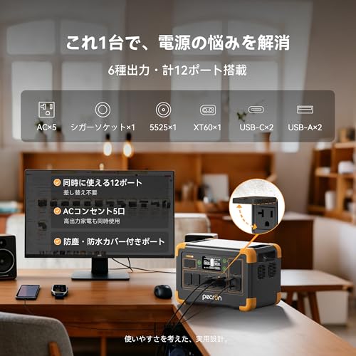 PECRON ポータブル電源 E1000LFP 1024Wh 1800W 大容量 AC定格1800W リン酸鉄 ポータブルバッテリー 45分で80％急速充電 アプリ連携 静音 Ecoモード UPS機能 自動加熱 ソーラー充電対応 防災 停電対策 アウトドア 車中泊 家庭用 50Hz/60Hz対応
