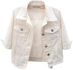 Unilexi Women's 3/4 Sleeve Colored Cropped Denim Jacket Light Wash Short Jean Jacket Trucker Coat