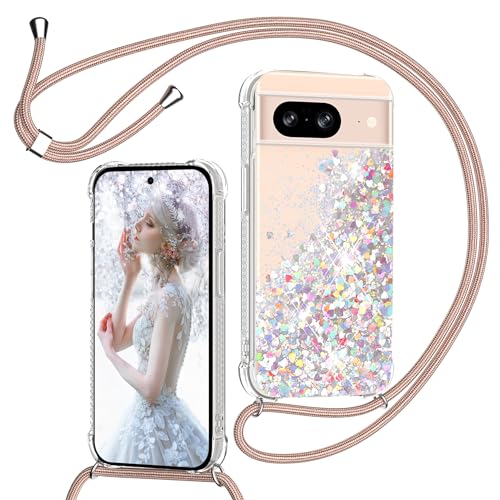 Coiwxmoi Cover per Google Pixel 8 con Cordino 6,17,Trasparente Custodia con Laccio Tracolla Corda Catena Cinghia,Ultra Morbido Silicone TPU Antiurto Case per Google 8 5G, Nero