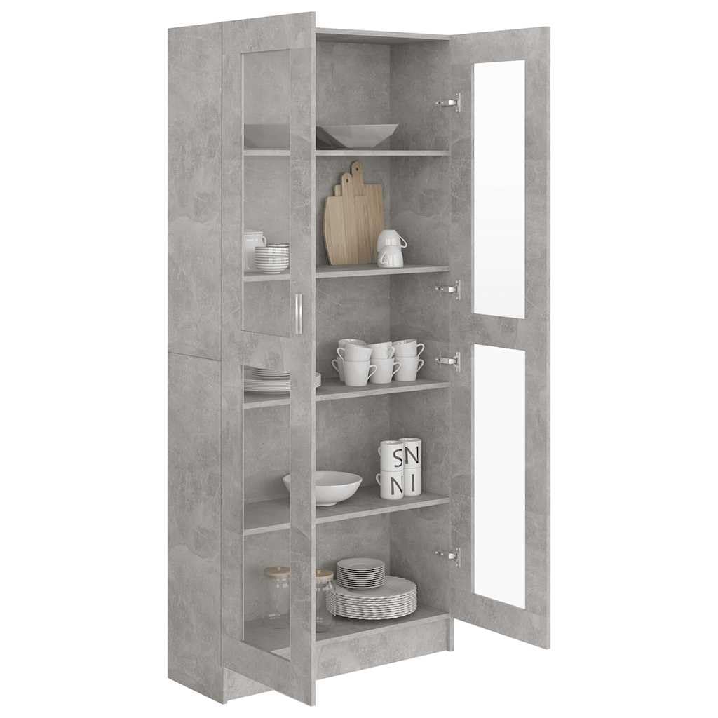 Armario genérico vitrina gris hormigón 82,5 x 30,5 x 185,5 cm, estantería de madera de ingeniería con 5 compartimentos y 2 puertas, almacenamiento para libros, revistas, DVD y decoración