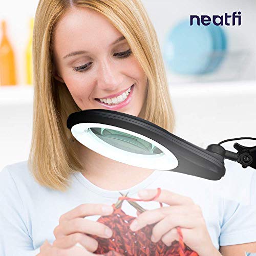 Neatfi 5” Bifocals 1,200 Lumens Super Led Magnifying Lamp (Black) Bundle With Neatfi Floor Stand With 6 Wheels Rolling Base (Black) #TOP4