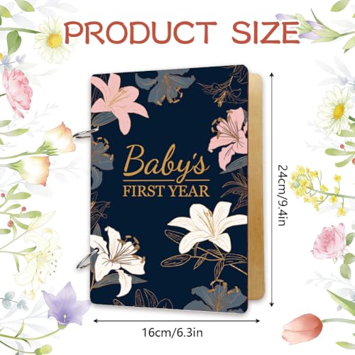 SUPERDANT Baby's First Year Wooden Loose Leaf Binder Lilys Book Reminder Baby Memory Book Baby Journal Scrapbook Photo Album Cover Calendar Keeper Holder Organizer Card Keepsake No Rings - Image 2