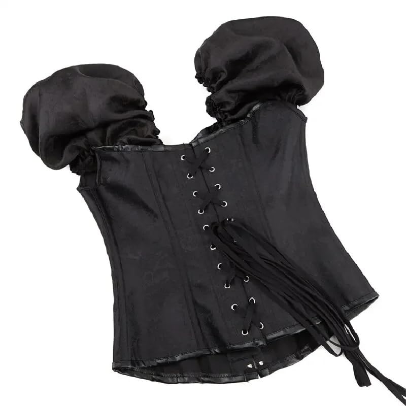 Corsé Mujer Gótico Overbust con Mangas Abullonadas Cortas Bustier de Jacquard Retro con Cierre Giratorio