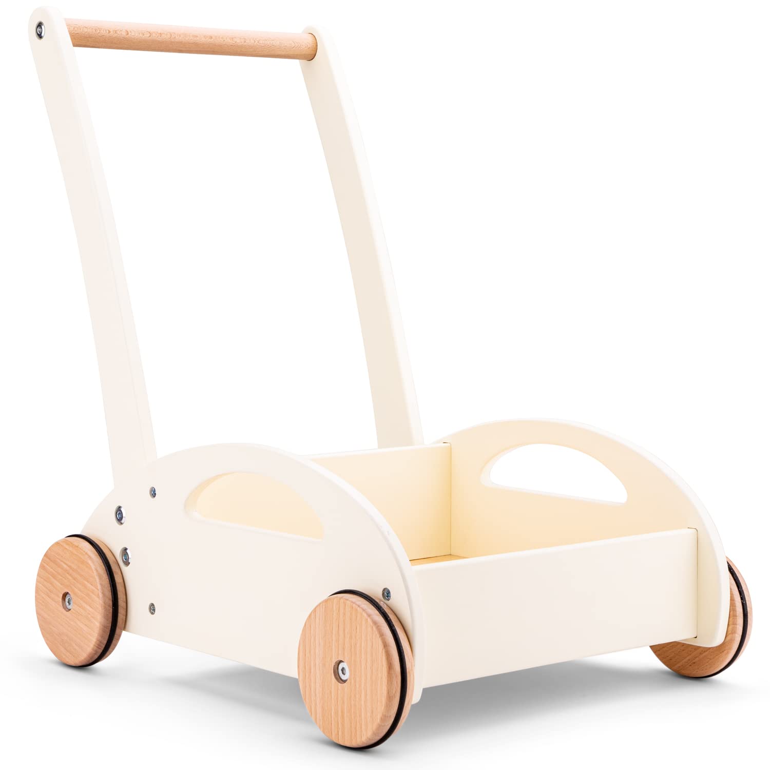 Woet® Holzspielzeug Lauflernwagen mit Bauklötzen - Schiebewagen und Bauklotz Set - Motorische Entwicklung - Ab 1 Jahren