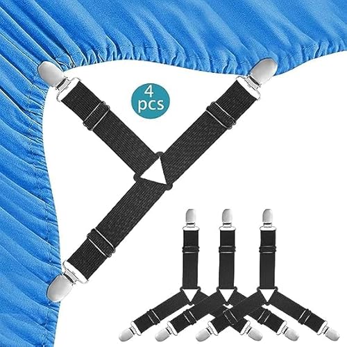 Oranlife 4PK Bed Sheet Holder Corner Straps,Mattress Cover Clips to Hold Sheets in Place,Adjustable Bed Bands for Mattress Cover Clips to Hold Sheets in Place(Black)
