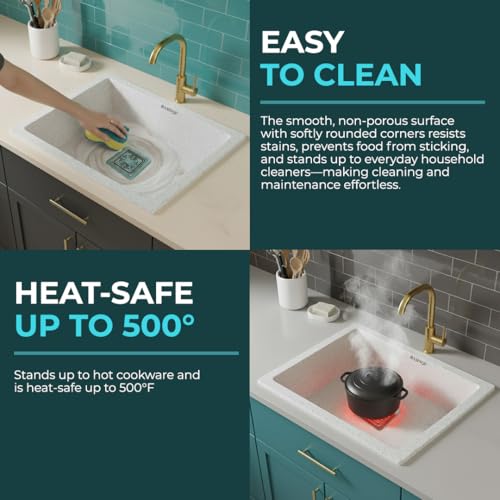 Image of BASINQU Quartz Sink for Kitchen | 21x18x9 Inches Quartz Kitchen Sink Sand-Pluto | Granite Sink For Kitchen Basin UV Protected, Granite Scratch Resistant, Undermount /Topmount Sinks