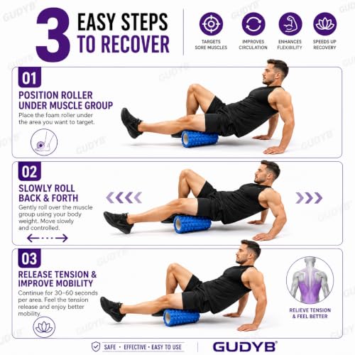 Image of Foam Roller for Exercise & Gym | Deep Tissue Muscle Massage Roller for Back, Neck, Calf & Thigh Pain Relief | Yoga, Stretching, Recovery & Fitness Workout Equipment | 33cm Blue