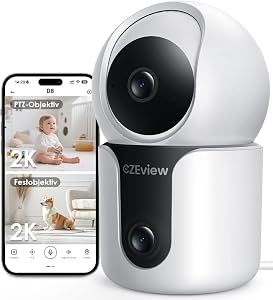 CZEview 3MP + 3MP Indoor Surveillance Camera, 5 GHz WLAN 360° Dog Camera, Pet Camera with App, Indoor Surveillance Camera,…