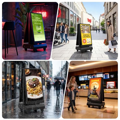 Image of 43 Inch Outdoor Double Sided Digital Signage Display, Battery Powered Waterproof Advertising Screen with 2000 Nits Brightness, Android 13, WiFi, Cloud CMS for Retail, Events & Commercial Use