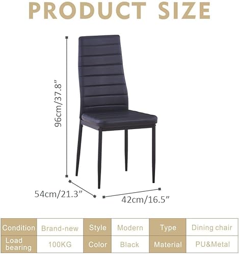 Miniatura 8 de Juego de mesa de comedor de 5 piezas, juego de comedor de vidrio templado para 4, con 4 sillas tapizadas (mesa plateada, sillas negras)