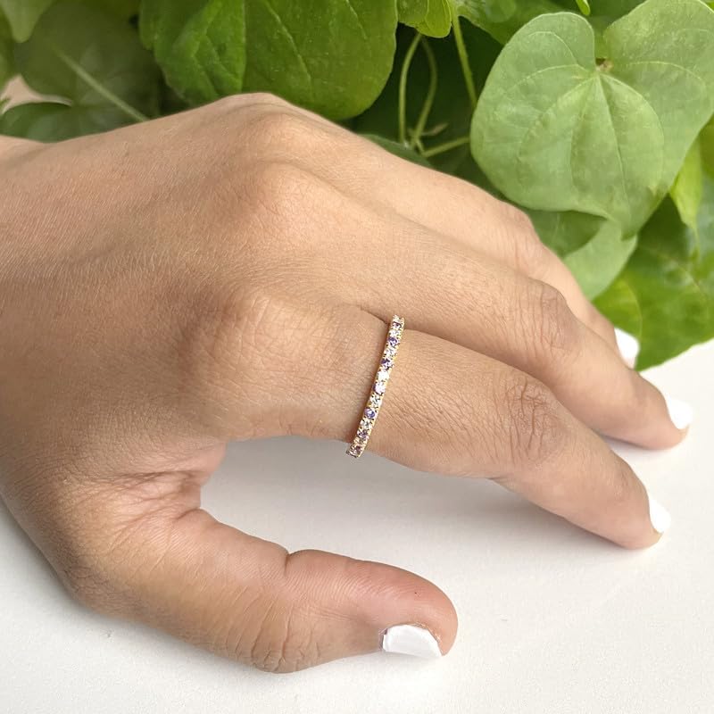 2 mm Wide Amethyst & White Diamond Full Eternity Ring For Women, 14k Gold Finish Amethyst Anniversary Wedding Band, Ladies Alternate Diamond Ring