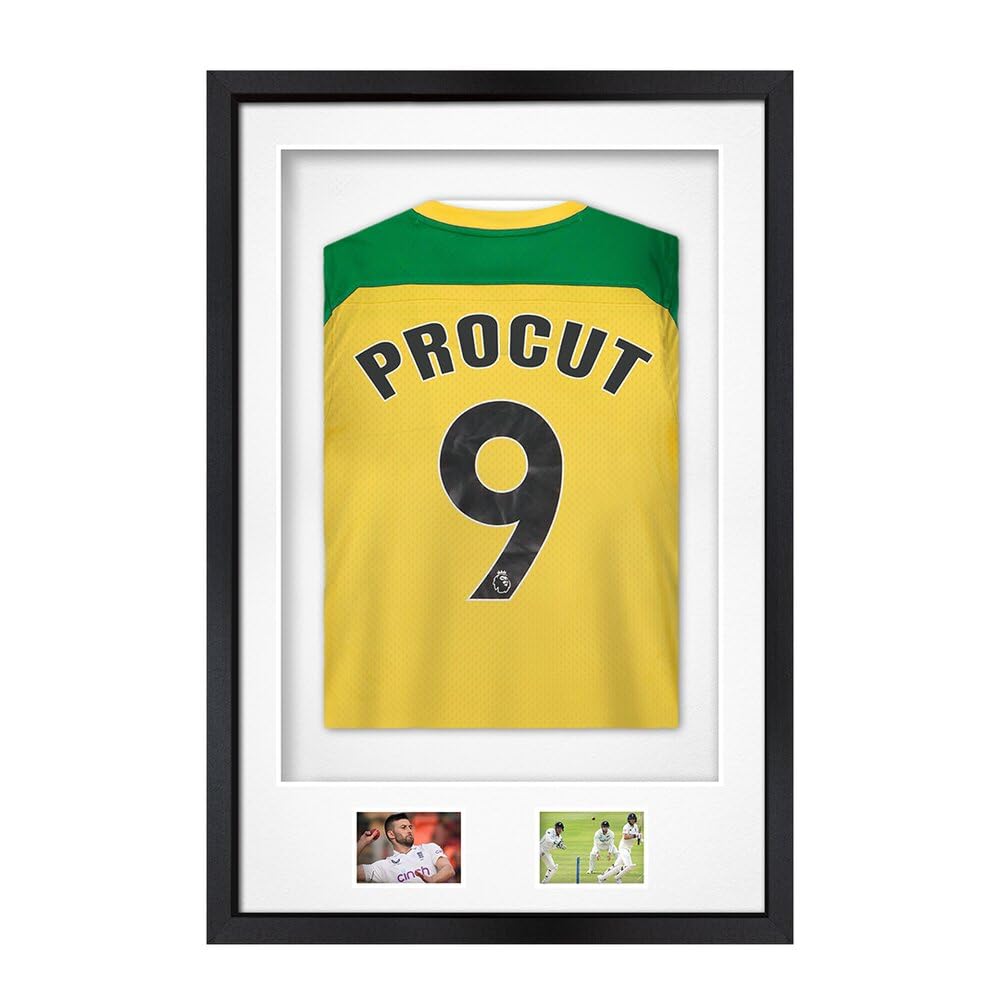 Procut Global 90x60CM Football Shirt Frame Display | 3D Deep Box with White Mount - 58x40CM Shirt Window & Two 5x3.5" Photo Apertures | DIY Kit for Rugby, Cricket & Sport Jerseys | Matte Black