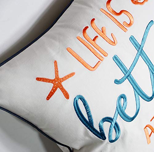 DECOPOW-Embroidered-Life-is-Better-at-The-Beach-Throw-Pillow-CoverSquare-18-inches-Decorative-Canvas-Pillow-Cover-with-Life-is-Better-at-The-Beach-PatternCover-Only 51tegETfTuL